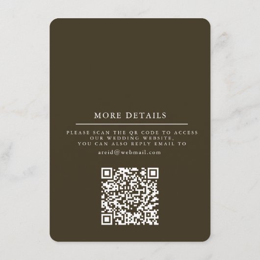 Carte D'accompagnement Brown Modern Wedding Details Card Insert QR Code (Dos)