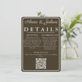 Carte D'accompagnement Brown Modern Wedding Details Card QR Code & photo (Debout devant)