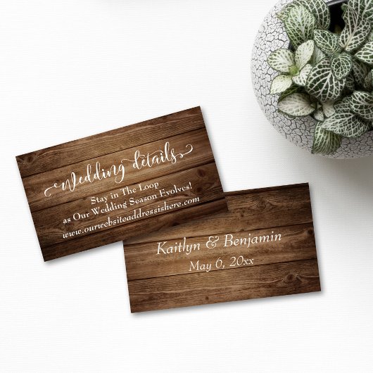 Carte D'accompagnement Brown Rustic Wood, Mariage de scripts Détails du s