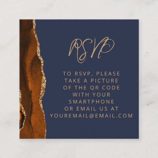 Carte D'accompagnement Brûlé Orange Gold Agate Marine Mariage QR Code RSV (Devant)