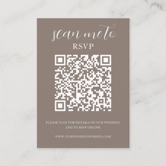 Carte D'accompagnement Brun | Code QR | Mariage RSVP (Devant)