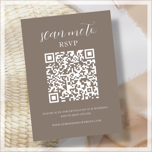 Carte D'accompagnement Brun | Code QR | Mariage RSVP