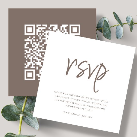 Carte D'accompagnement Brun | Code QR | Mariage RSVP