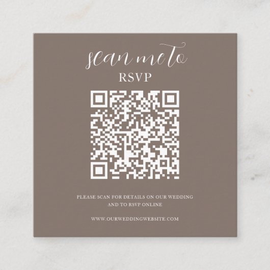 Carte D'accompagnement Brun | Code QR RSVP de mariage (Devant)