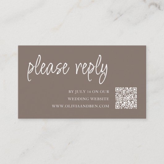 Carte D'accompagnement Brun | Code QR RSVP de mariage (Devant)