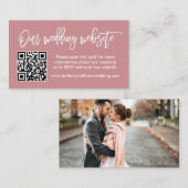 Carte D'accompagnement Brush Script Site Mariage QR Photo Dusty Rose (Devant / Derrière)