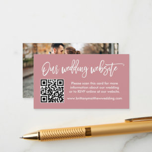 Carte D'accompagnement Brush Script Site Mariage QR Photo Dusty Rose