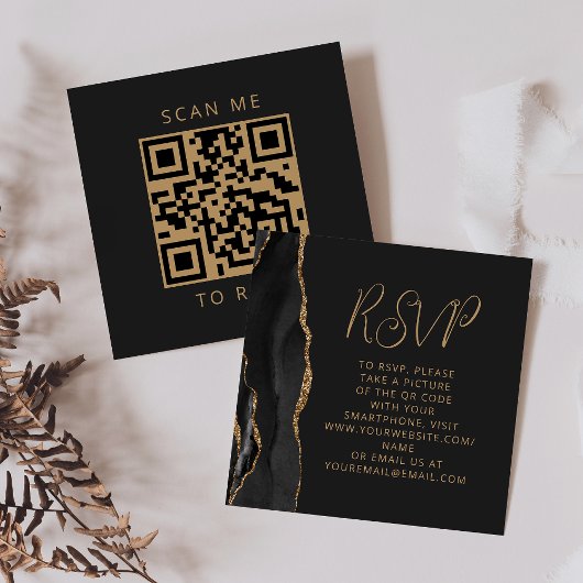 Carte D'accompagnement Budget Agate noire or mariage QR Code RSVP