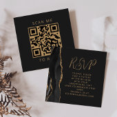 Carte D'accompagnement Budget Black Agate Gold Mariage QR Code RSVP