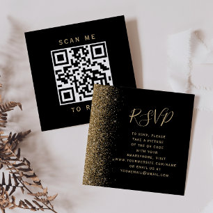 Carte D'accompagnement Budget Black Gold Glitter Mariage QR Code RSVP