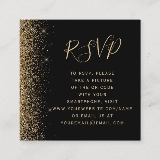 Carte D'accompagnement Budget Black Gold Parties scintillant Mariage QR C (Devant)