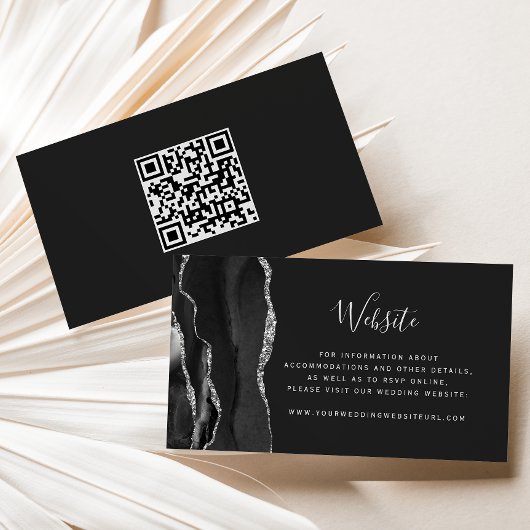 Carte D'accompagnement Budget Black Silver Agate Dark Mariage QR Code