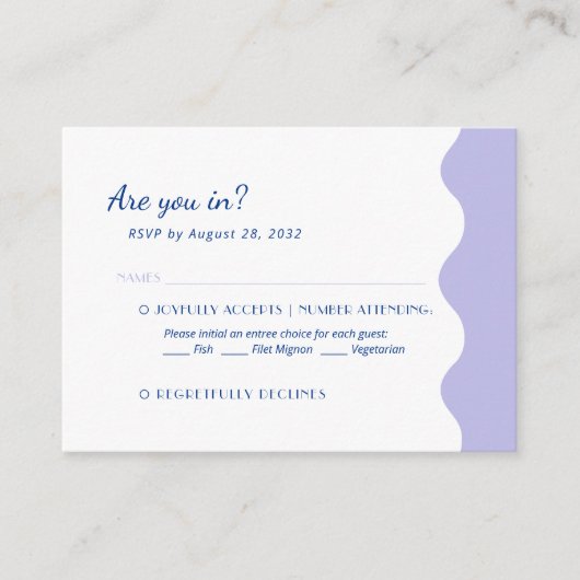 Carte D'accompagnement BUDGET Blue Lavender Wave Mariage Entree Rsvp (Devant)
