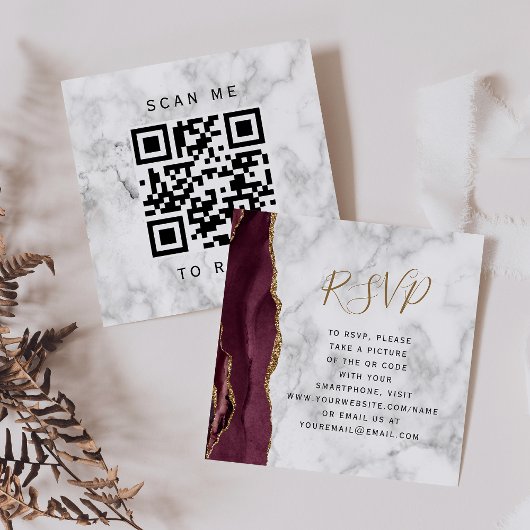 Carte D'accompagnement Budget Bourgogne Agate Marbre Code QR RSVP