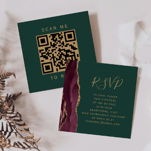 Carte D'accompagnement Budget Bourgogne Or Agate Vert QR Code RSVP