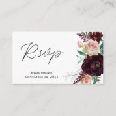 Carte D'accompagnement Budget Bourgogne & Pink floral 2SMb Repas RSVP (Devant)