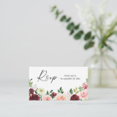 Carte D'accompagnement Budget Bourgogne & Rose 4 Fleurs 2SM Repas RSVP (Debout devant)