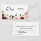 Carte D'accompagnement Budget Bourgogne & Rose 4 Fleurs 2SM Repas RSVP (Devant / Derrière)