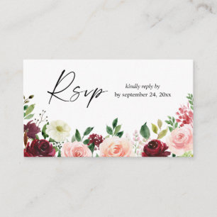 Carte D'accompagnement Budget Bourgogne & Rose 4 Fleurs 2SM Repas RSVP