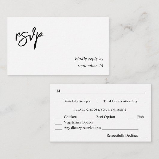 Carte D'accompagnement Budget Budget Calligraphie noir et blanc 10 Repas (Devant / Derrière)