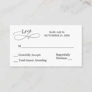 Carte D'accompagnement Budget Calligraphie noir et blanc 7 RSVP no Repas