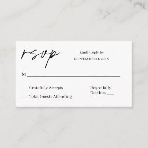 Carte D'accompagnement Budget Calligraphie noir et blanc 8 RSVP no Repas