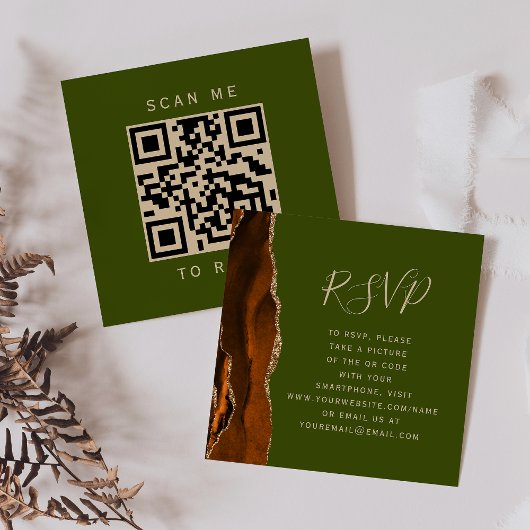 Carte D'accompagnement Budget Carlin Agate Olive Mariage QR Code RSVP