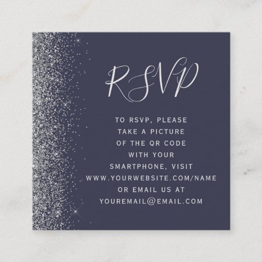 Carte D'accompagnement Budget Dark Blue Silver Mariage QR Code RSVP (Devant)