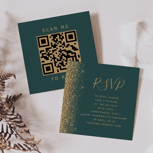 Carte D'accompagnement Budget Dark Green Gold Mariage QR Code RSVP