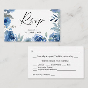 Carte D'accompagnement Budget Dusty Blue & Blue Floral 2SM Repas RSVP