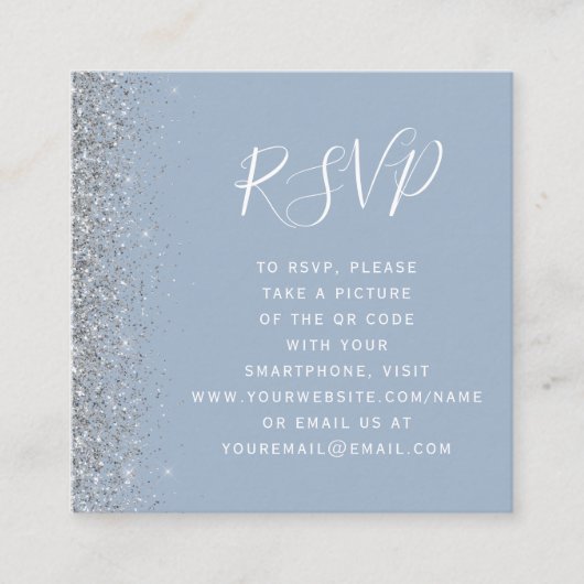 Carte D'accompagnement Budget Dusty Blue Silver Mariage QR Code RSVP (Devant)