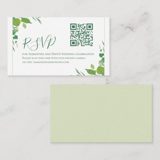 Carte D'accompagnement Budget Elegant Vert Botanique Moderne QR Code RSVP (Devant / Derrière)