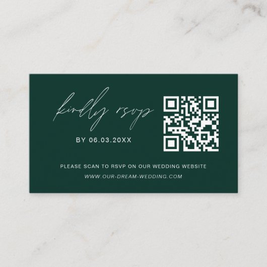 Carte D'accompagnement Budget Emerald Green QR Code RSVP Site Mariage (Devant)