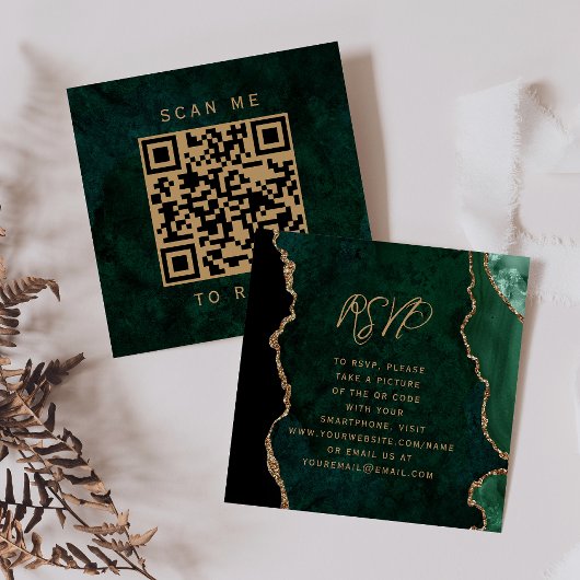 Carte D'accompagnement Budget Emeraude Vert Agate Foncé Code QR RSVP