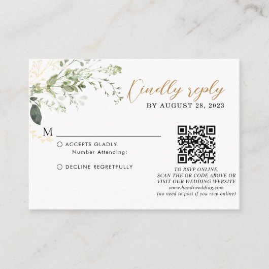 Carte D'accompagnement Budget Gold Greenery Eucalyptus QR Code Wedding (Devant)