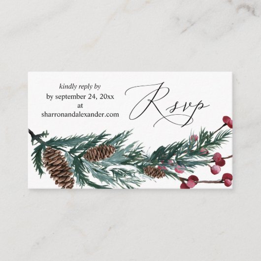Carte D'accompagnement Budget Hiver Pine Cone & Berry SM Repas RSVP (Devant)