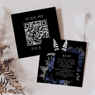 Carte D'accompagnement Budget Humeur Florale Bleu Marine Argent Code QR R
