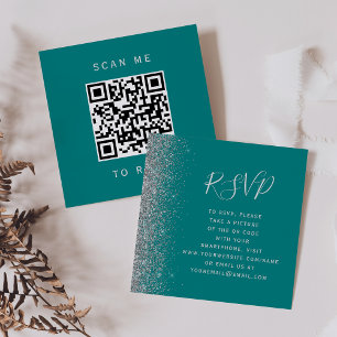 Carte D'accompagnement Budget Mariage Code QR RSVP Pailleté Turquoise Arg