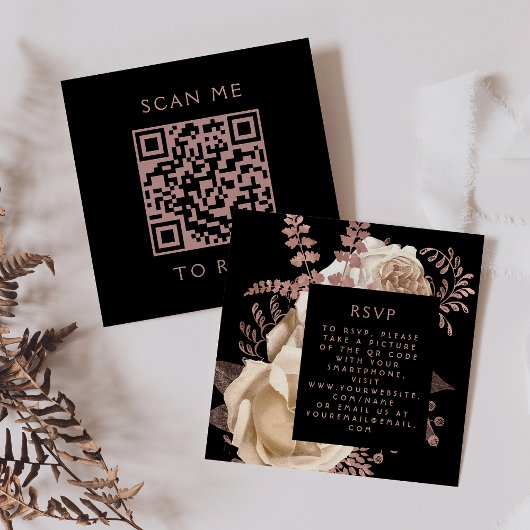 Carte D'accompagnement Budget Moody Floral Ivor Rose or QR Code RSVP