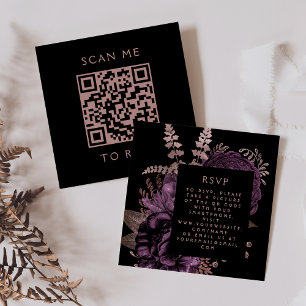 Carte D'accompagnement Budget Moody Floral Purple Rose Gold QR Code RSVP