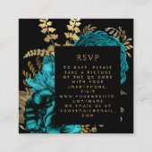 Carte D'accompagnement Budget Moody Floral Turquoise Or QR Code RSVP (Devant)