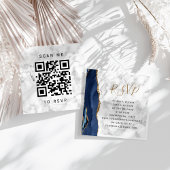 Carte D'accompagnement Budget Navy Or Gold Agate Mariage code QR RSVP