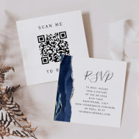 Budget Navy Silver Agate Mariage QR Code RSVP