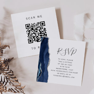 Carte D'accompagnement Budget Navy Silver Agate Mariage QR Code RSVP
