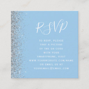 Carte D'accompagnement Budget Pastel Blue Silver Mariage QR Code RSVP