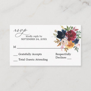 Carte D'accompagnement Budget Peach, Navy, Bourgogne Floral SM No Repas R