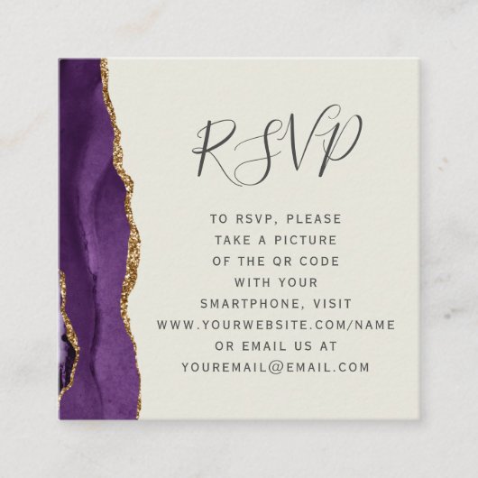 Carte D'accompagnement Budget Purple Agate ivoire Mariage QR Code RSVP (Devant)