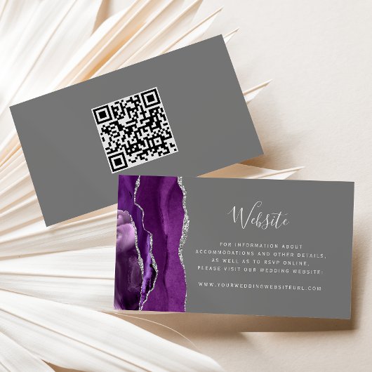Carte D'accompagnement Budget Purple Argent Agate gris Mariage QR Code