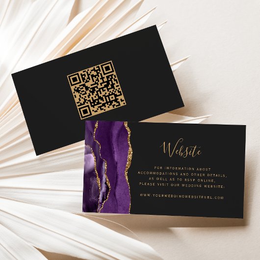 Carte D'accompagnement Budget Purple Gold Agate Dark Mariage QR Code