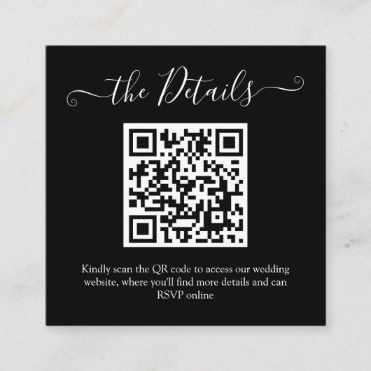 Carte D'accompagnement Budget QR Code blanc Script RSVP Mariage site Web (Devant)